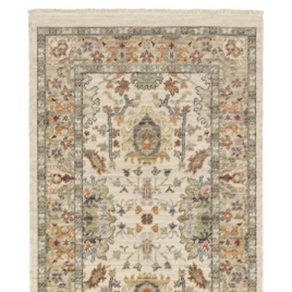 12' Gray And Ivory Genuine Wool Oriental Runner Rug With Fringe