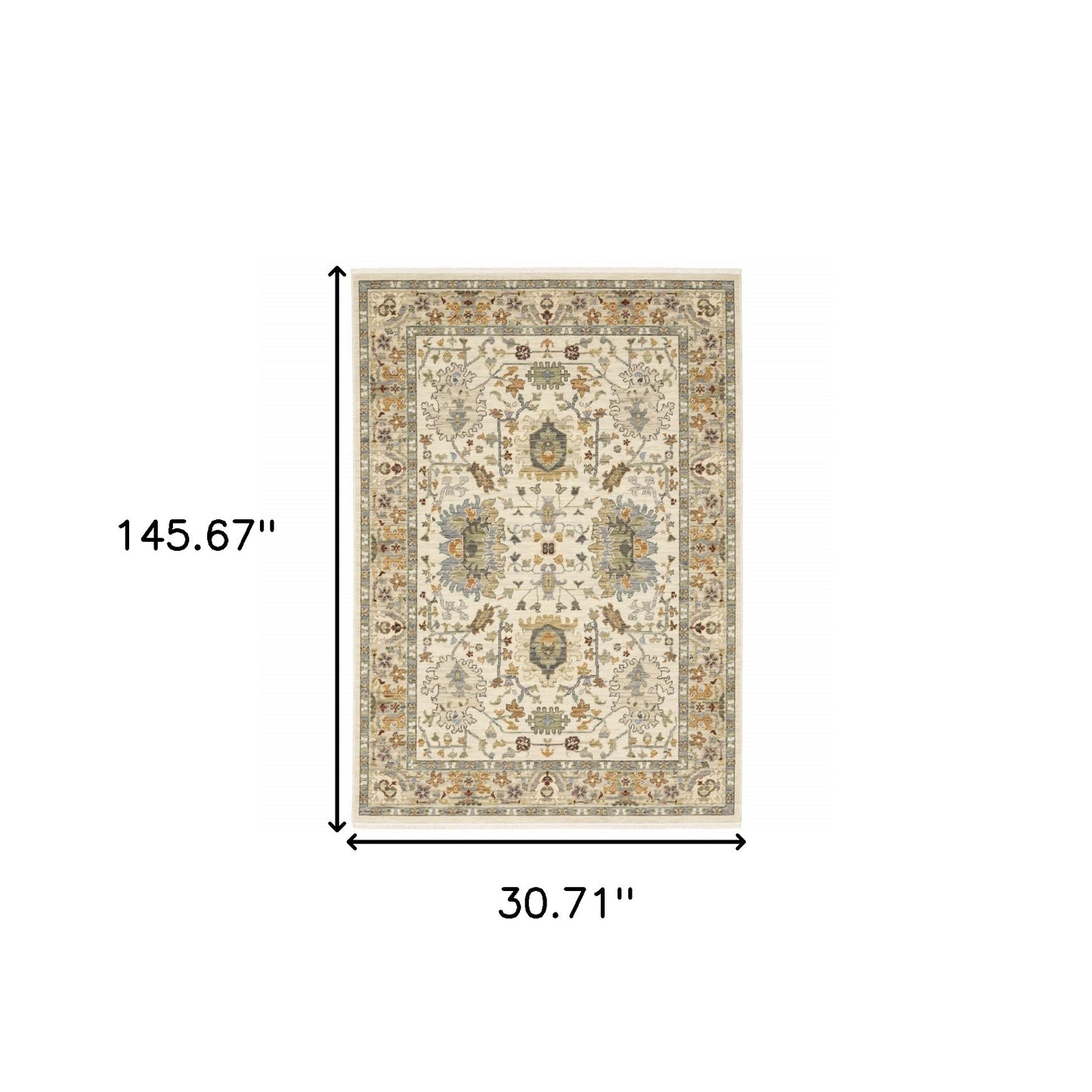 2' X 10' Gray And Ivory Oriental Power Loom Runner Rug With Fringe