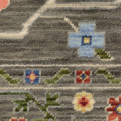 12' Charcoal Genuine Wool Oriental Runner Rug With Fringe