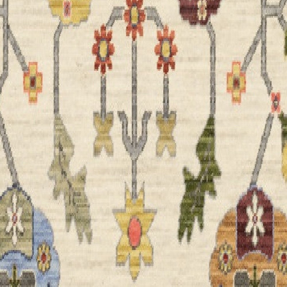 12' Ivory Gray And Red Oriental Runner Rug