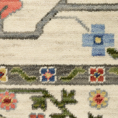 12' Ivory Gray And Red Oriental Runner Rug