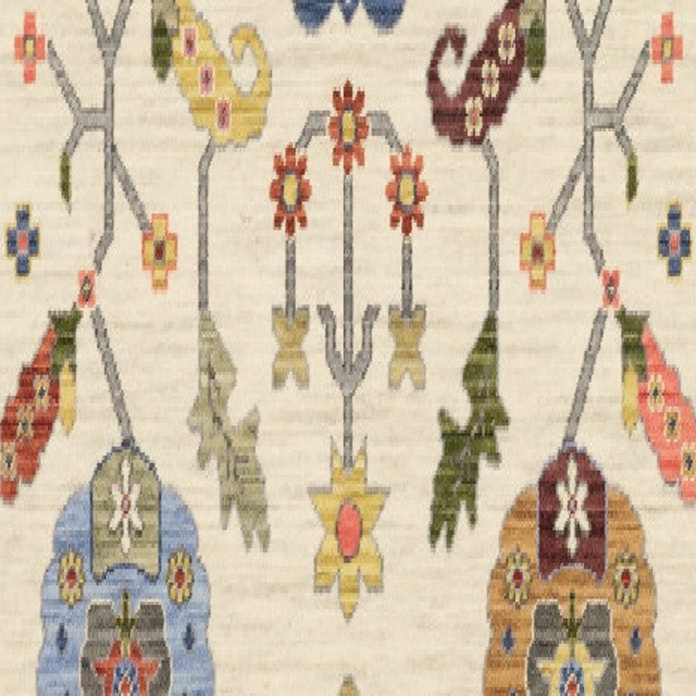 12' Ivory Gray And Red Oriental Runner Rug