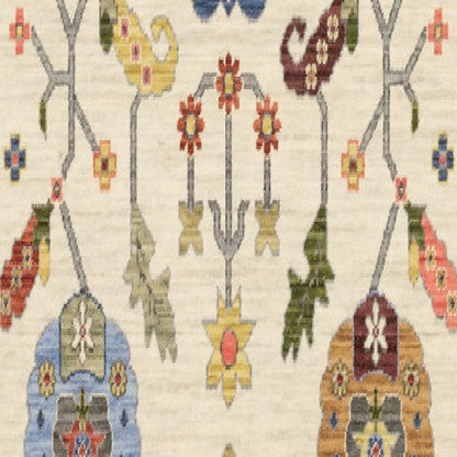 12' Ivory Gray And Red Oriental Runner Rug