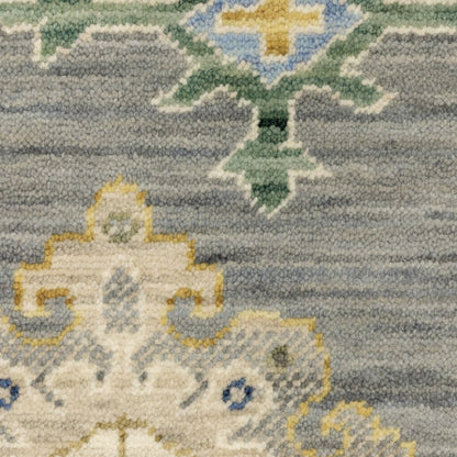 12' Gray And Ivory Genuine Wool Oriental Runner Rug With Fringe