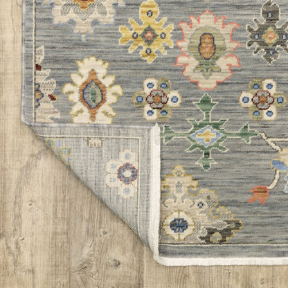12' Gray And Ivory Genuine Wool Oriental Runner Rug With Fringe