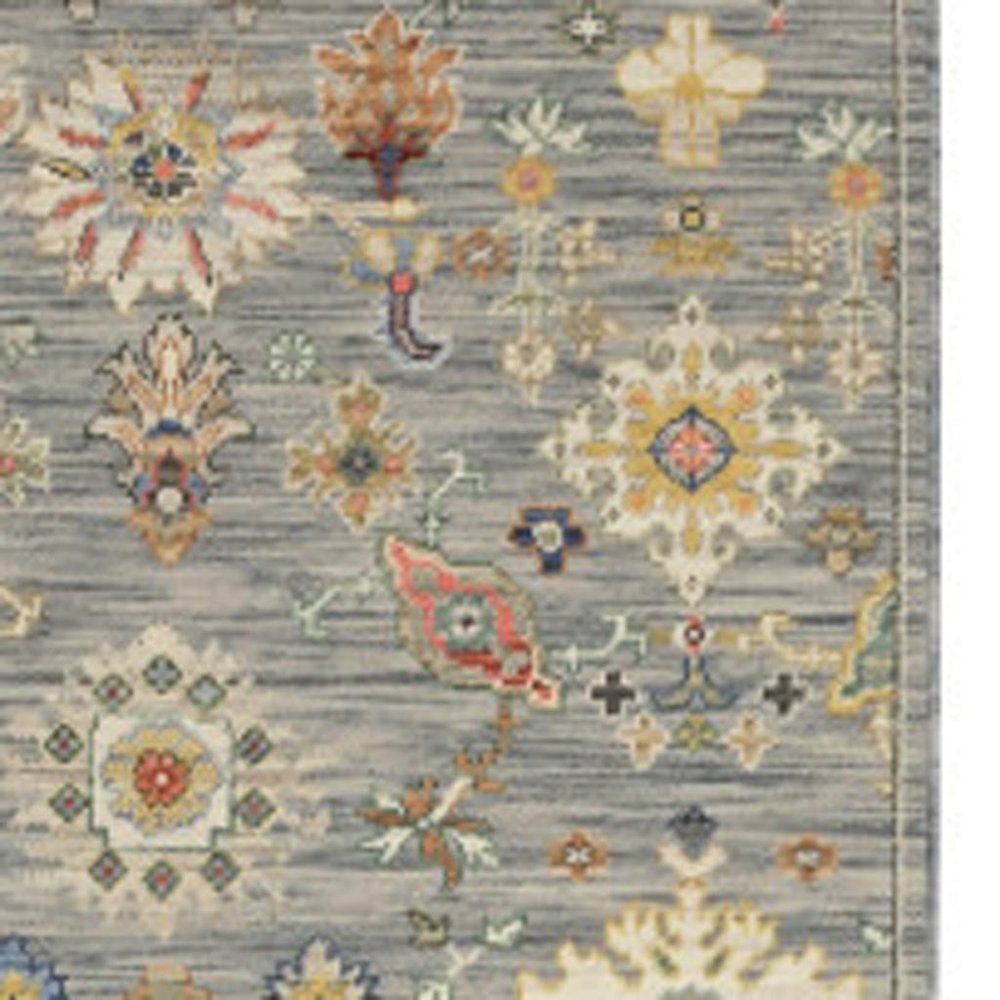 12' Gray And Ivory Genuine Wool Oriental Runner Rug With Fringe