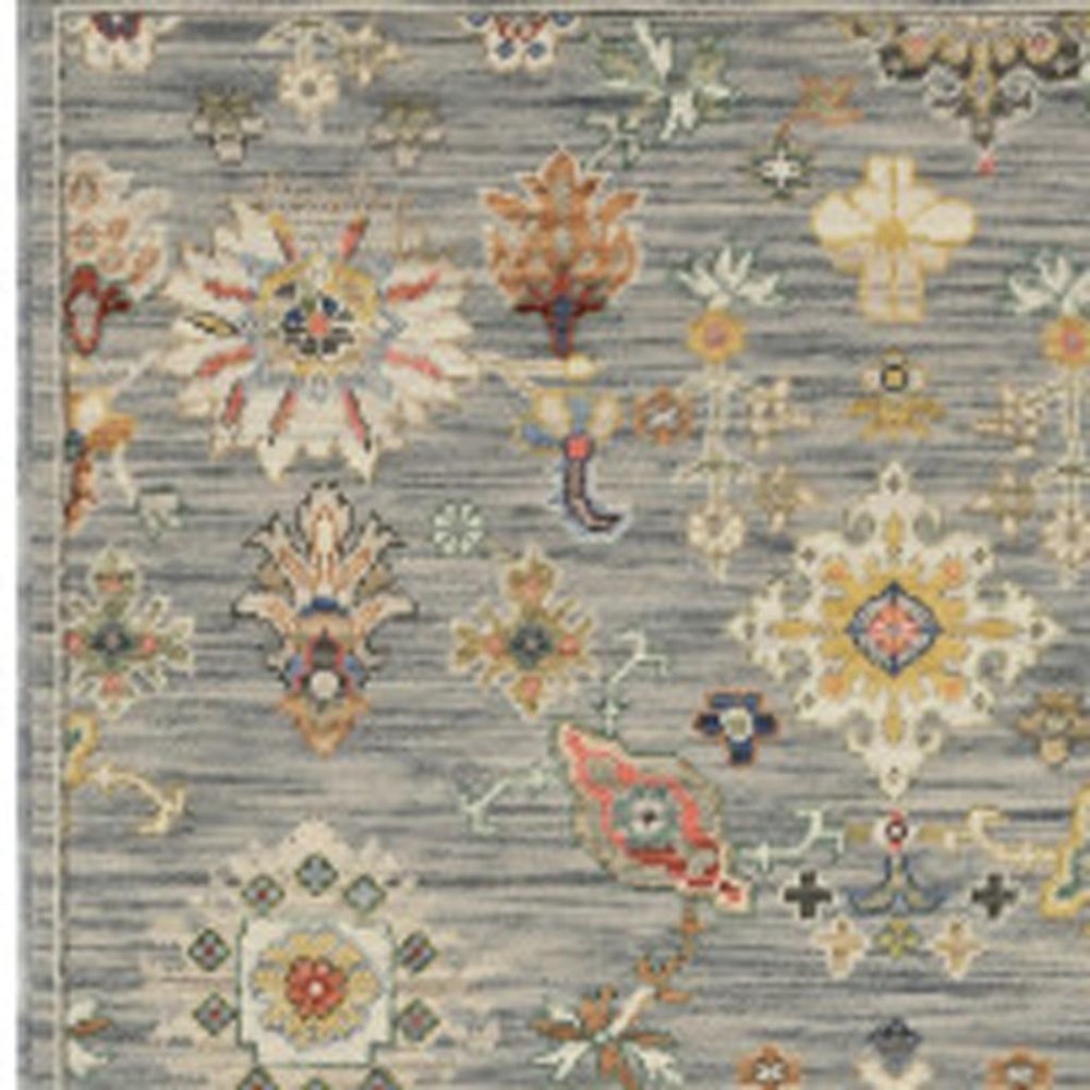 12' Gray And Ivory Genuine Wool Oriental Runner Rug With Fringe