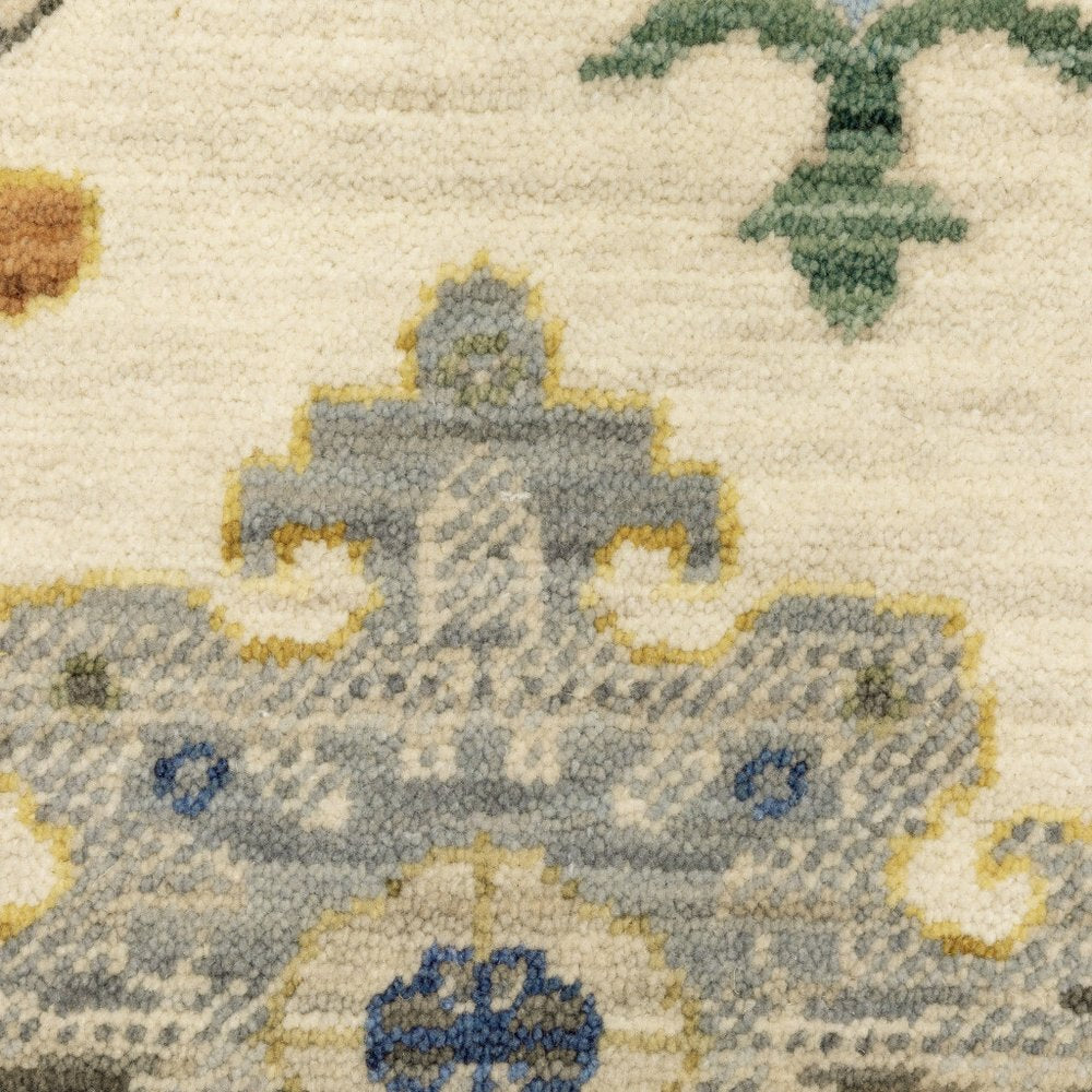 12' Blue And Ivory Genuine Wool Oriental Runner Rug With Fringe