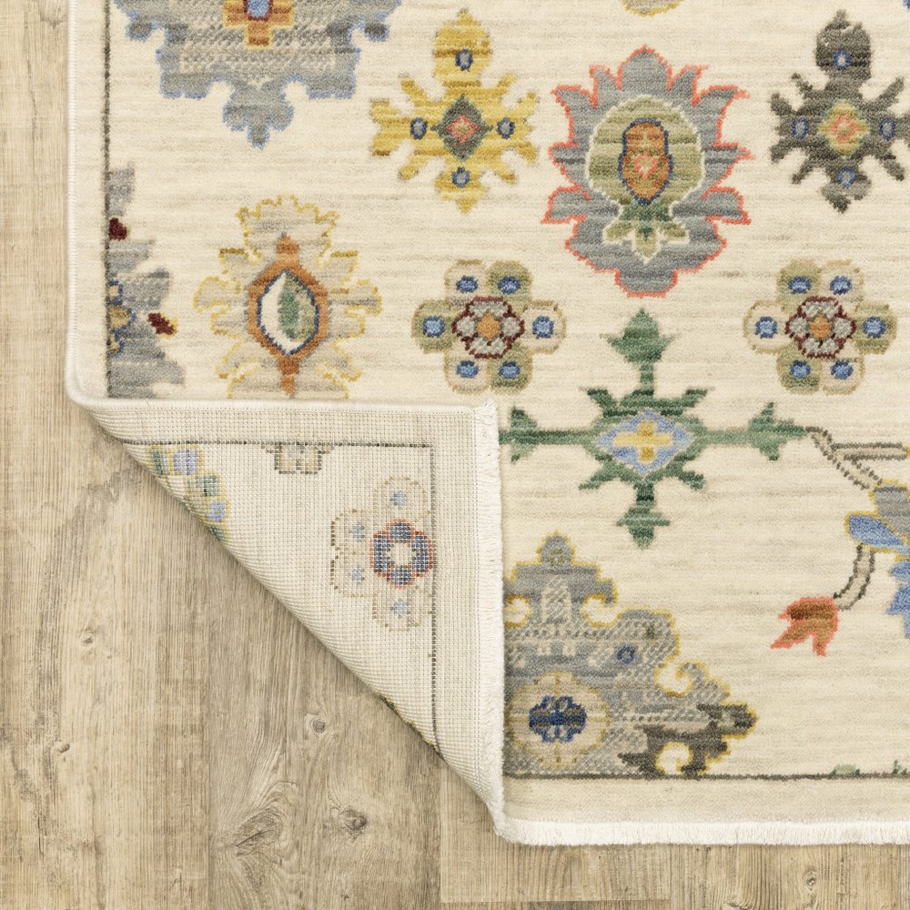 12' Blue And Ivory Genuine Wool Oriental Runner Rug With Fringe