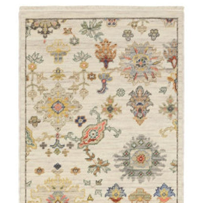 12' Blue And Ivory Genuine Wool Oriental Runner Rug With Fringe