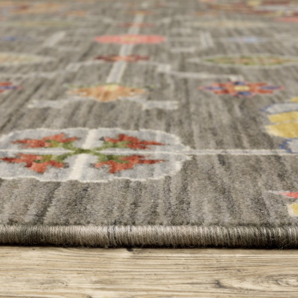 12' Gray And Ivory Genuine Wool Oriental Runner Rug With Fringe