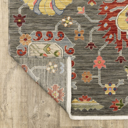 12' Gray And Ivory Genuine Wool Oriental Runner Rug With Fringe
