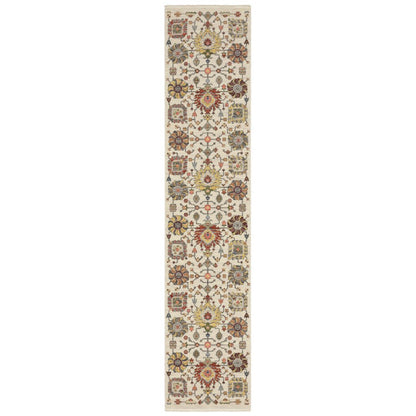 12' Gray And Ivory Genuine Wool Oriental Runner Rug With Fringe
