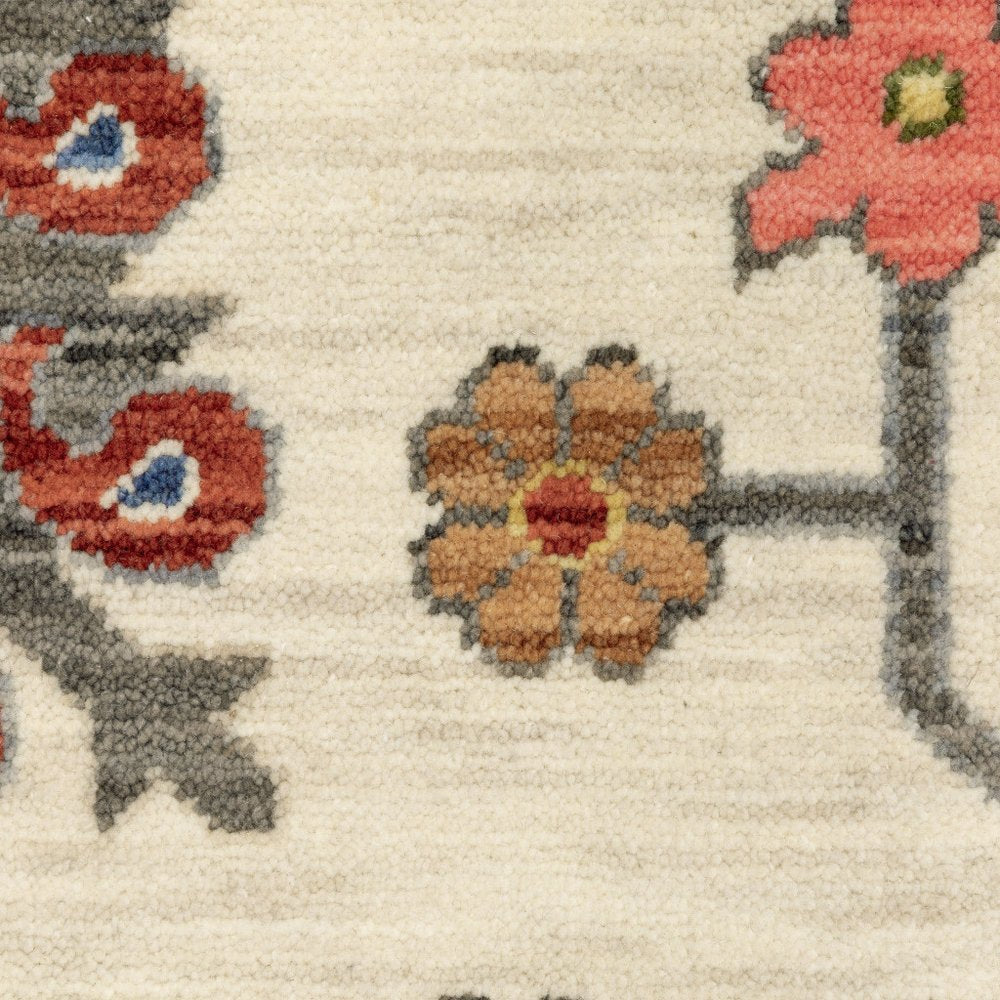 12' Gray And Ivory Genuine Wool Oriental Runner Rug With Fringe