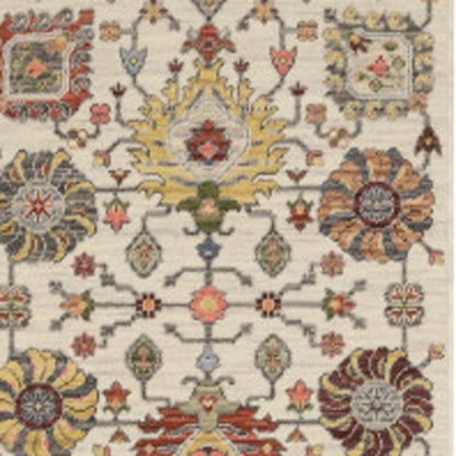 12' Gray And Ivory Genuine Wool Oriental Runner Rug With Fringe