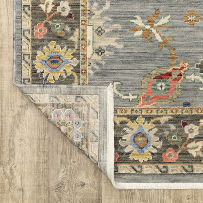 12' Blue And Gray Genuine Wool Oriental Runner Rug With Fringe