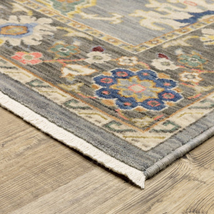 12' Blue And Gray Genuine Wool Oriental Runner Rug With Fringe