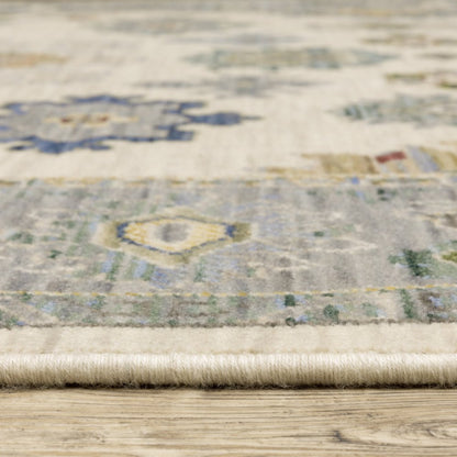 12' Blue And Ivory Genuine Wool Oriental Runner Rug With Fringe