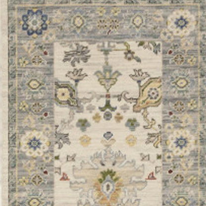 12' Blue And Ivory Genuine Wool Oriental Runner Rug With Fringe