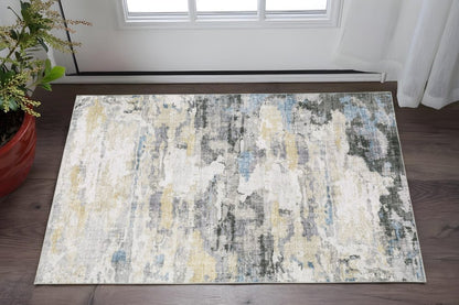 2' X 3' Ivory And Gray Abstract Distressed Area Rug