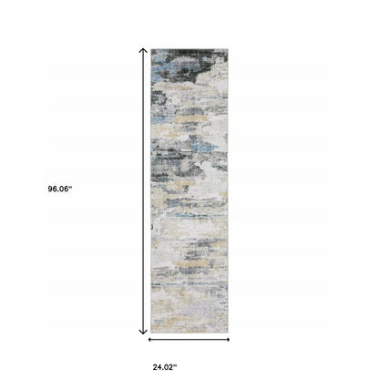 2' X 8' Gray And Ivory Abstract Printed Stain Resistant Non Skid Runner Rug