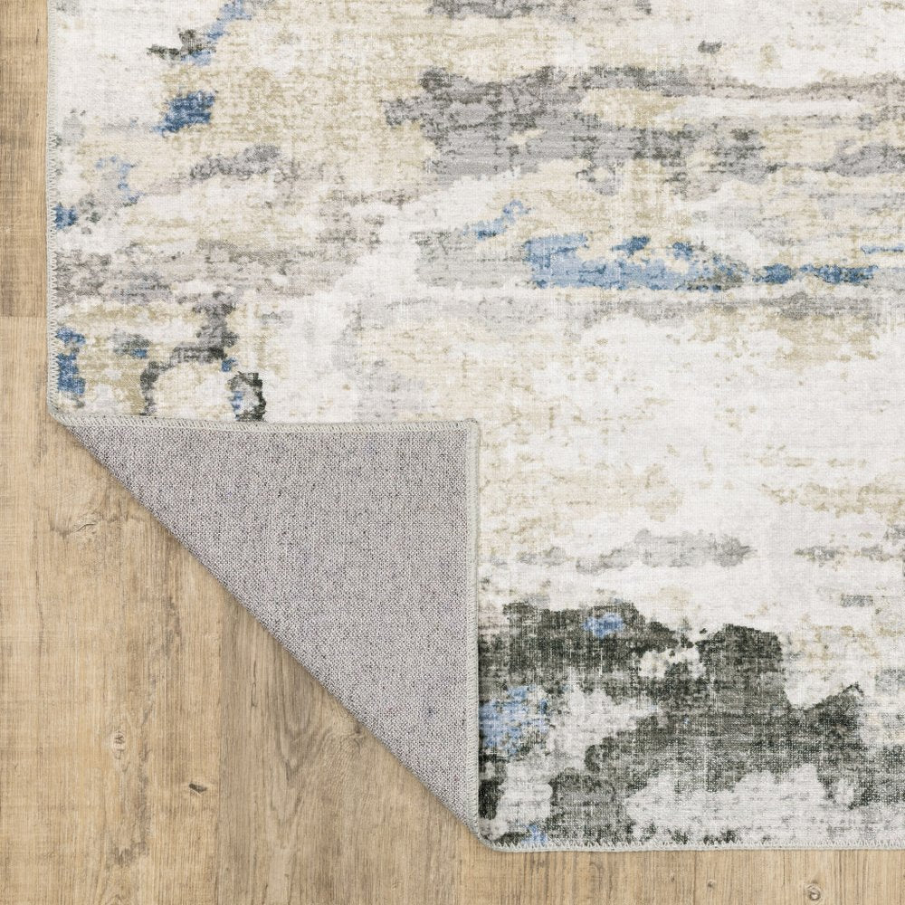 2' X 8' Gray And Ivory Abstract Printed Stain Resistant Non Skid Runner Rug