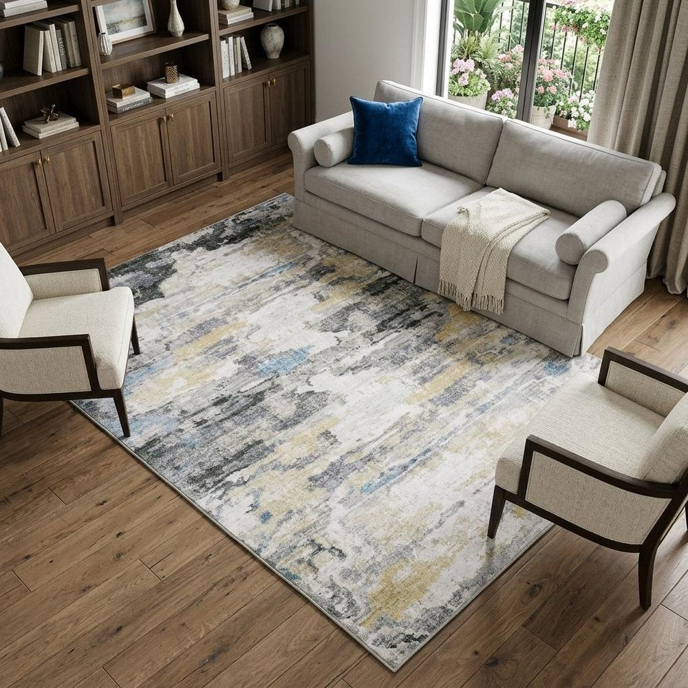7' X 10' Blue and Gray Abstract Non Skid Area Rug