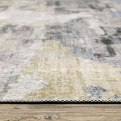 8' X 10' Grey Blue Charcoal Ivory Yellow Beige And Tan Abstract Printed Stain Resistant Non Skid Area Rug