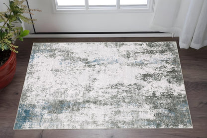 2' X 3' Gray And Ivory Abstract Printed Stain Resistant Non Skid Area Rug