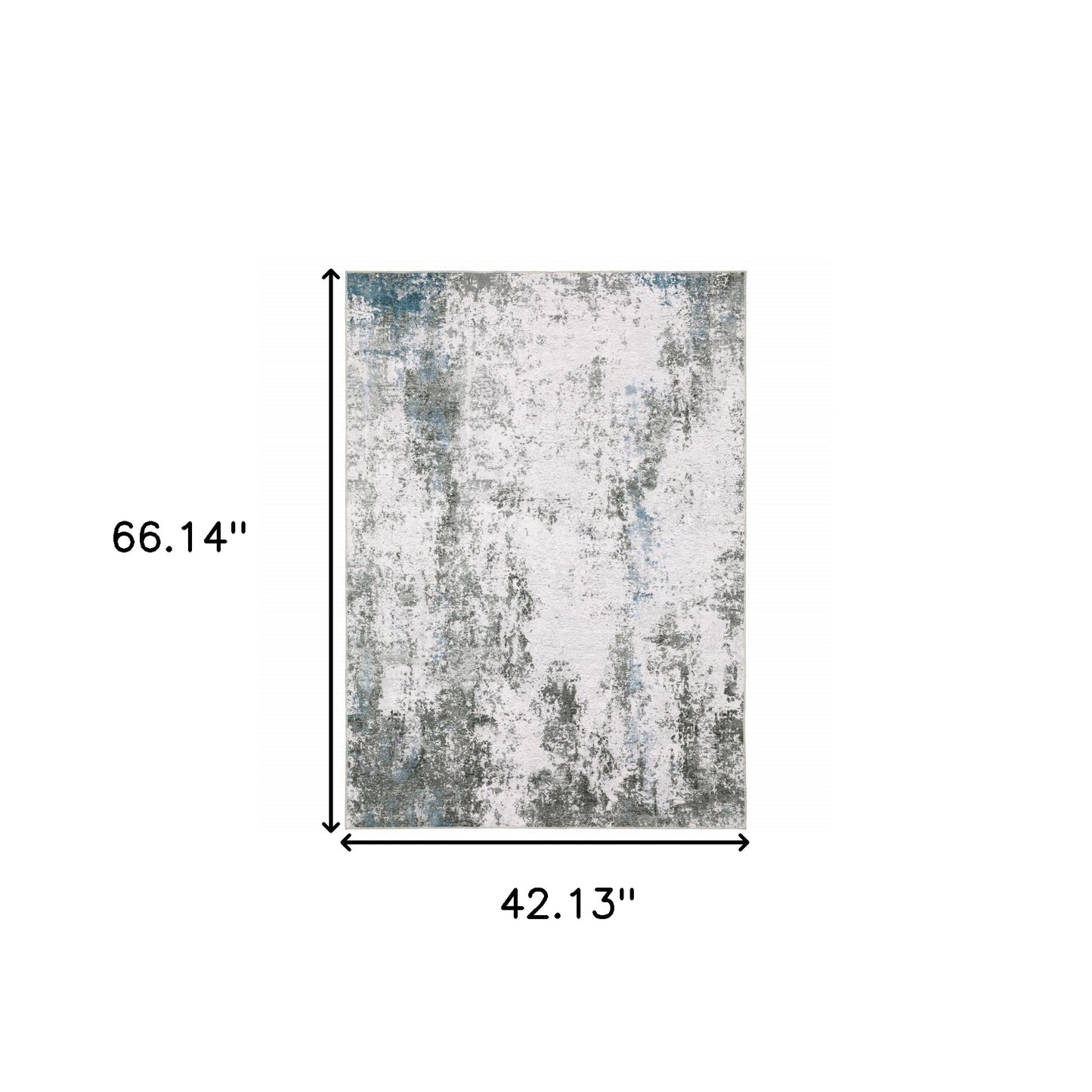 4' X 6' Silver Grey Charcoal And Light Blue Abstract Printed Stain Resistant Non Skid Area Rug