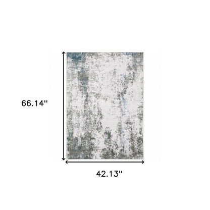 4' X 6' Silver Grey Charcoal And Light Blue Abstract Printed Stain Resistant Non Skid Area Rug