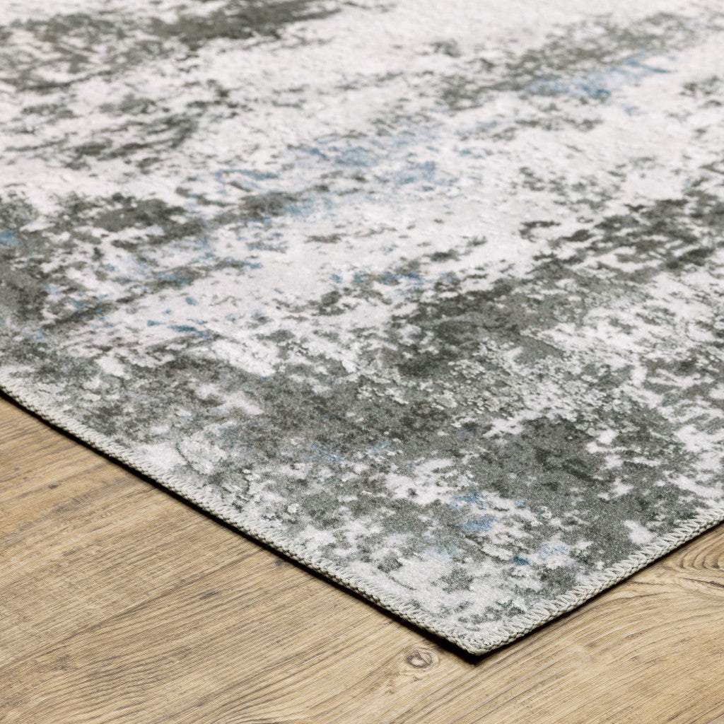 4' X 6' Silver Grey Charcoal And Light Blue Abstract Printed Stain Resistant Non Skid Area Rug