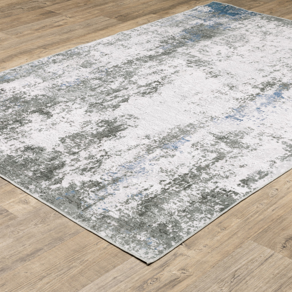 4' X 6' Silver Grey Charcoal And Light Blue Abstract Printed Stain Resistant Non Skid Area Rug