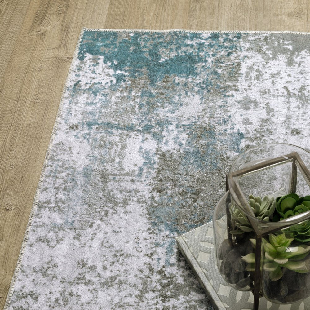 4' X 6' Silver and Gray Abstract Non Skid Area Rug