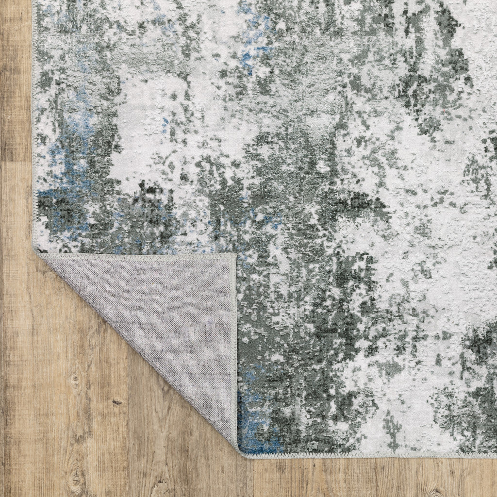 4' X 6' Silver Grey Charcoal And Light Blue Abstract Printed Stain Resistant Non Skid Area Rug