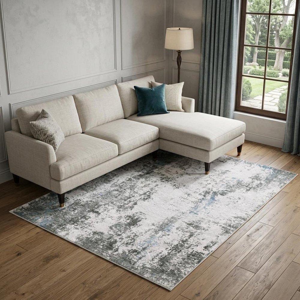 8' X 10' Silver and Gray Abstract Non Skid Area Rug