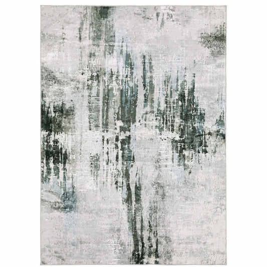 2' X 3' Silver Grey Teal Blue And Charcoal Abstract Printed Stain Resistant Non Skid Area Rug