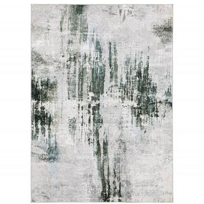2' X 3' Silver Grey Teal Blue And Charcoal Abstract Printed Stain Resistant Non Skid Area Rug