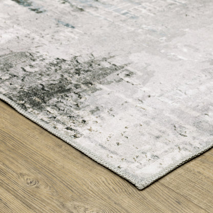 2' X 3' Silver Grey Teal Blue And Charcoal Abstract Printed Stain Resistant Non Skid Area Rug