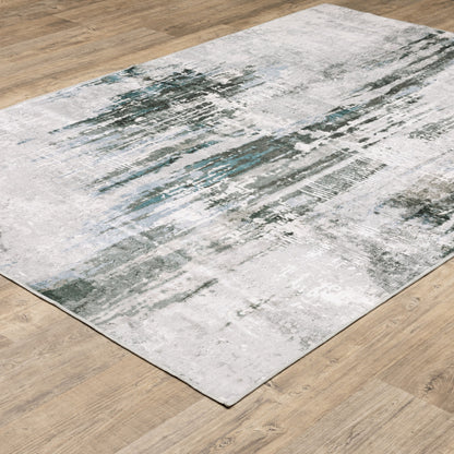 2' X 3' Silver Grey Teal Blue And Charcoal Abstract Printed Stain Resistant Non Skid Area Rug