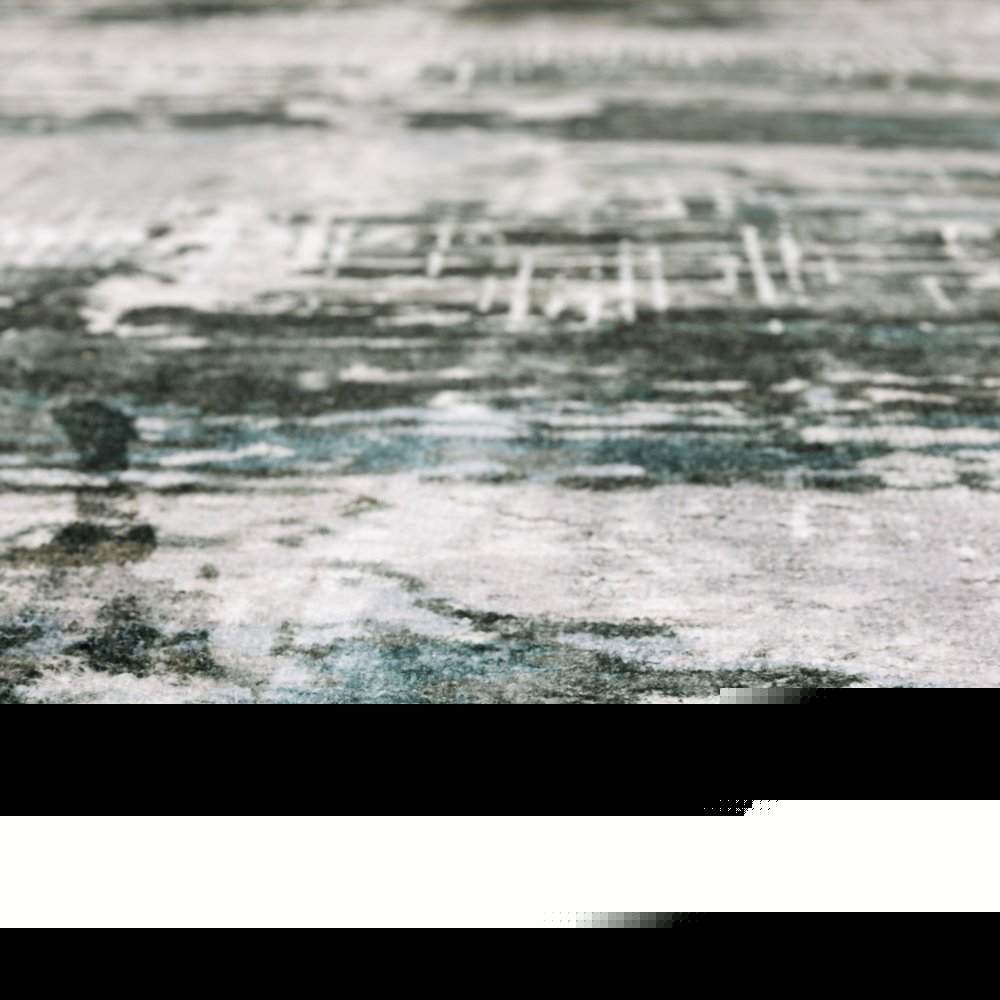 2' X 8' Silver Grey Teal Blue And Charcoal Abstract Printed Stain Resistant Non Skid Runner Rug