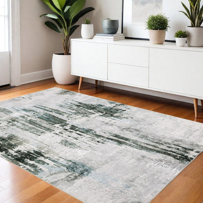 4' X 6' Silver and Gray Abstract Non Skid Area Rug