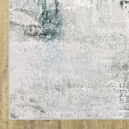 4' X 6' Silver Grey Teal Blue And Charcoal Abstract Printed Stain Resistant Non Skid Area Rug