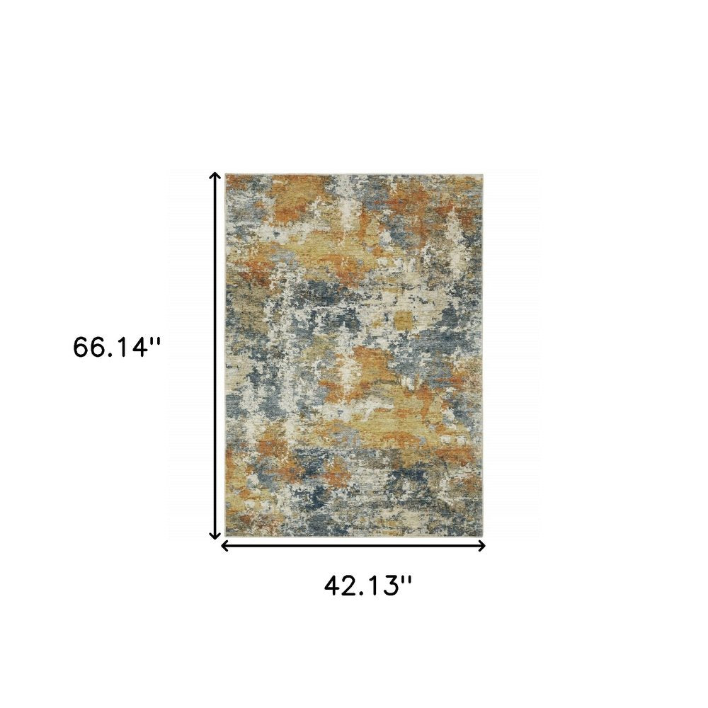 4' X 6' Teal Blue Abstract Non Skid Area Rug