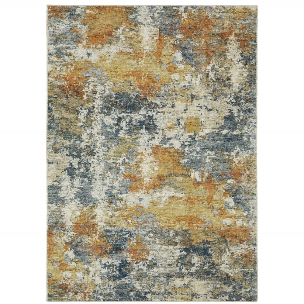 4' X 6' Teal Blue Abstract Non Skid Area Rug