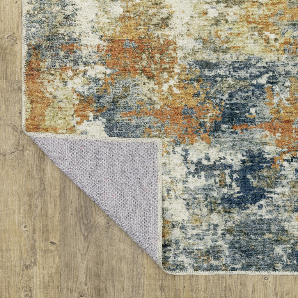 4' X 6' Teal Blue Orange Gold Grey Tan Brown And Beige Abstract Printed Stain Resistant Non Skid Area Rug