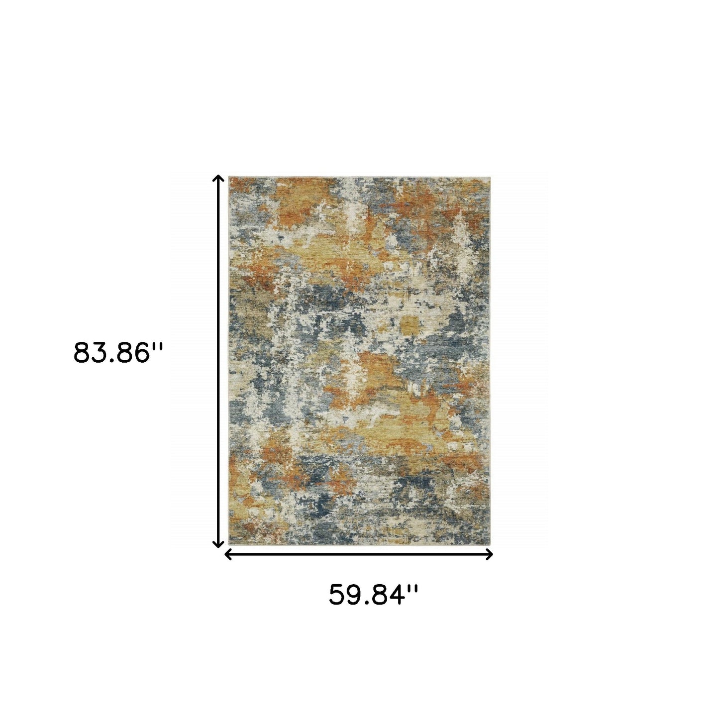 5' X 7' Teal Blue Orange Gold Grey Tan Brown And Beige Abstract Printed Stain Resistant Non Skid Area Rug