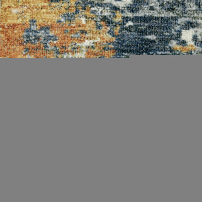 5' X 7' Teal Blue And Gold Abstract Distressed Area Rug
