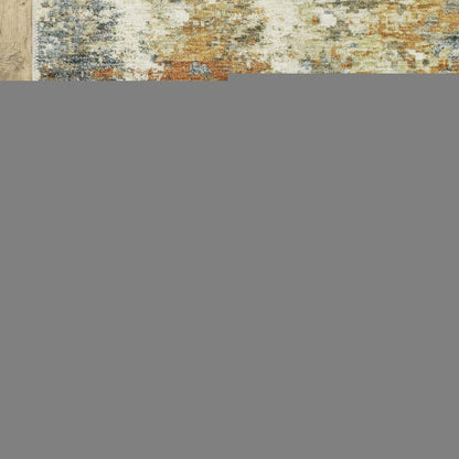 5' X 7' Teal Blue And Gold Abstract Distressed Area Rug
