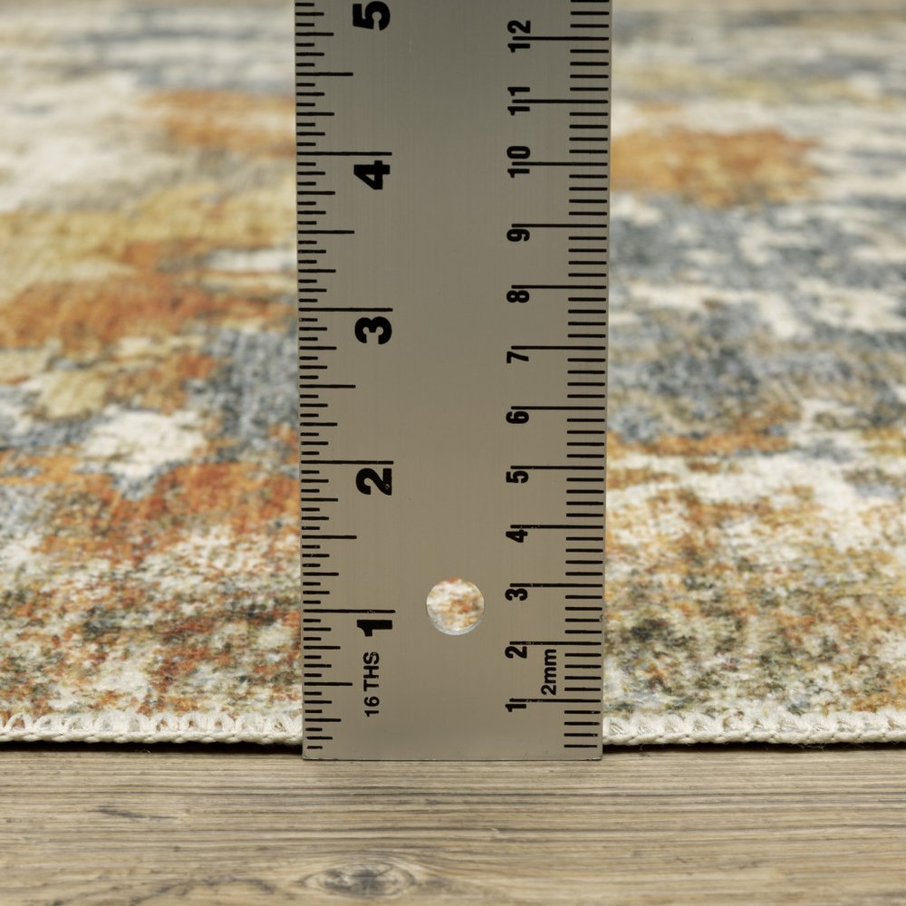 5' X 7' Teal Blue And Gold Abstract Distressed Area Rug